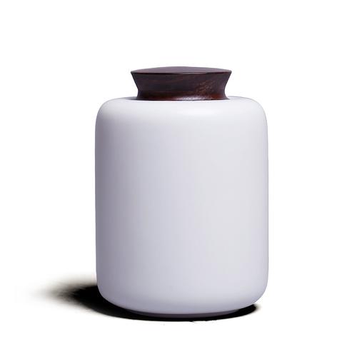 厂家直销新款木下陶瓷茶叶罐黑檀木盖竖型普洱罐单罐礼盒专利产品